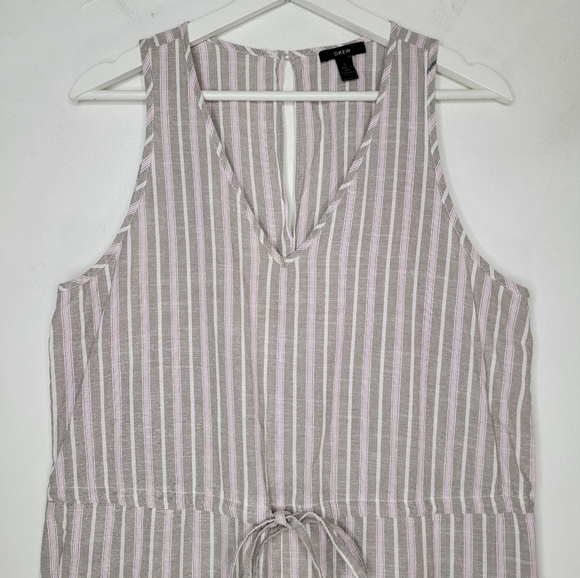 DREW Pinstriped Cotton Jumper Pink Taupe Drawstring Waist Sleeveless V Neckline - Picture 3 of 13
